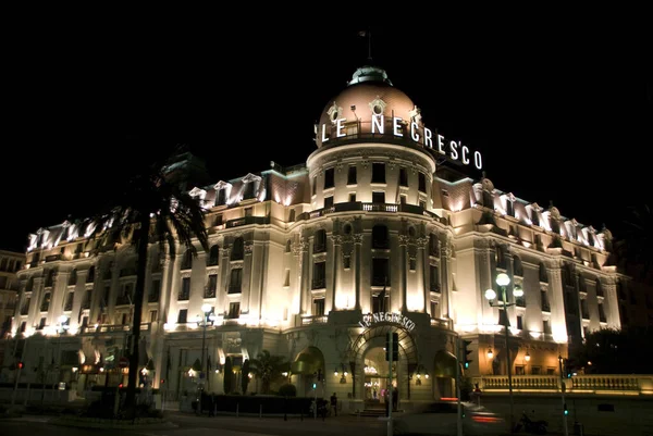 Nice Frankreich 2012 Beleuchtetes Berühmtes Hotel Negresco Bei Nacht Nizza — Stockfoto