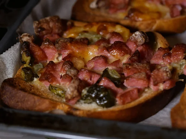 High Angle Shot Pizza Toast Bread — Stock Photo, Image