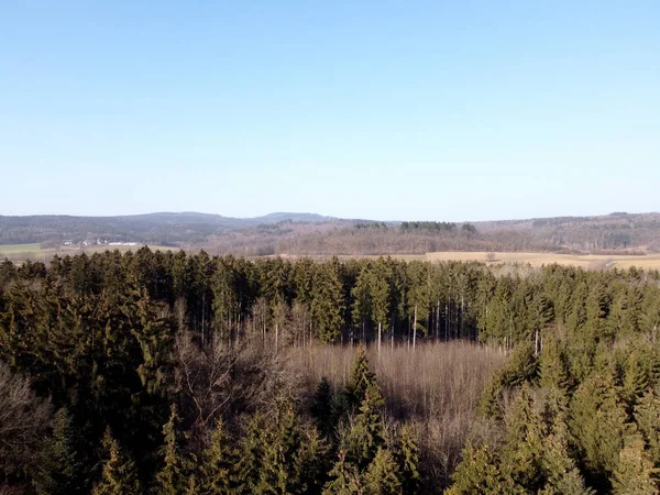 Eine Hochauflösende Aufnahme Einer Landschaft Mit Wäldern Und Hügeln Einem — Stockfoto