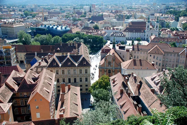 Vista Aérea Los Tejados Del Casco Antiguo Graz Estiria Austria — Foto de Stock