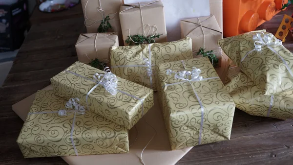 Closeup Shot Gift Boxes Beautiful Decorations — Stock Photo, Image