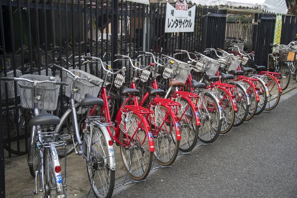 Kyoto Japón 2019 Kyoto Japón 2019 Alquiler Bicicletas Barrio Arahiyama — Foto de Stock