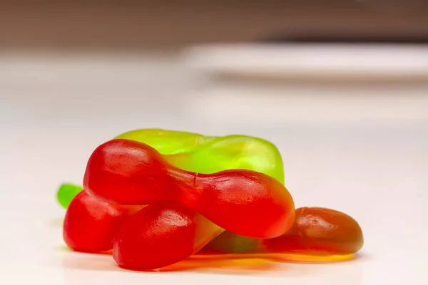 Vários Doces Goma Vermelho Verde Várias Formas — Fotografia de Stock