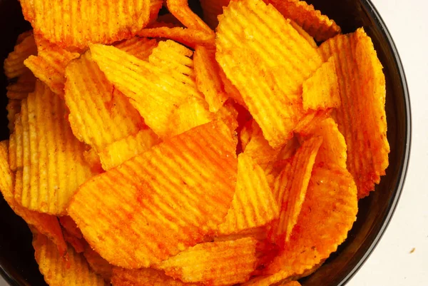 Uma Vista Superior Deliciosas Batatas Fritas Tigela — Fotografia de Stock