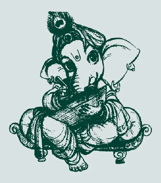 Green Drawing Sketch Lord Ganesha Isolated White Background — Stok fotoğraf