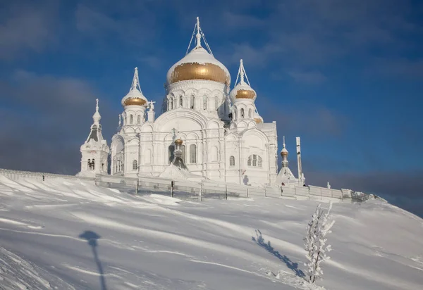 Белогорский Монастырь Пермском Крае Морозный День Окруженный Снежными Деревьями — стоковое фото