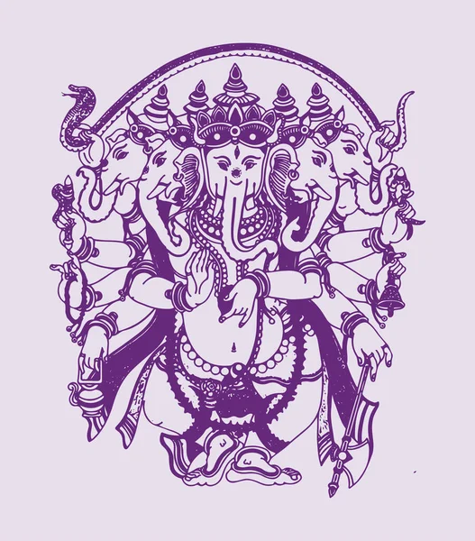 Desenho Esboço Lorde Ganesha Isolado Sobre Fundo Luz Púrpura — Fotografia de Stock