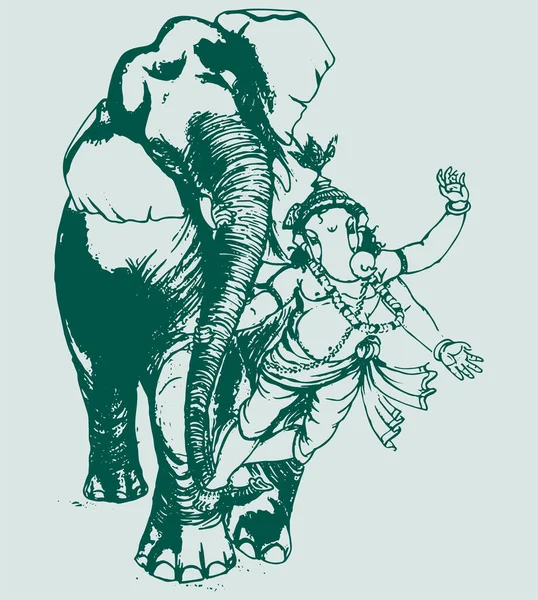 Desenho Verde Esboço Lorde Ganesha Com Elefante Isolado Sobre Fundo — Fotografia de Stock