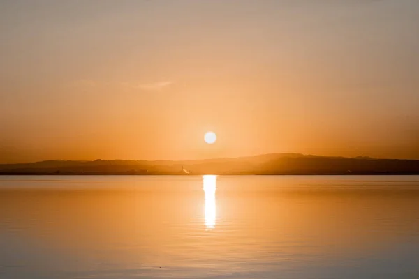 Sol Pone Increíble Lago Albufera Valencia — Foto de Stock