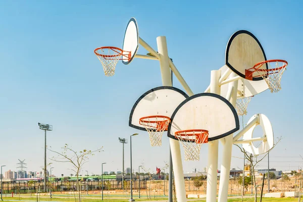 Kosárlabda Háttámlák Kosarak Közelsége Egy Sportparkban Sport Háttér — Stock Fotó