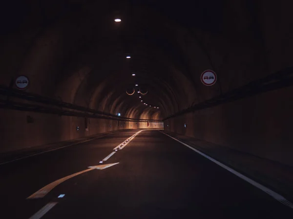 Dark Single Lane Underground Tunnel Road Little Light — 스톡 사진