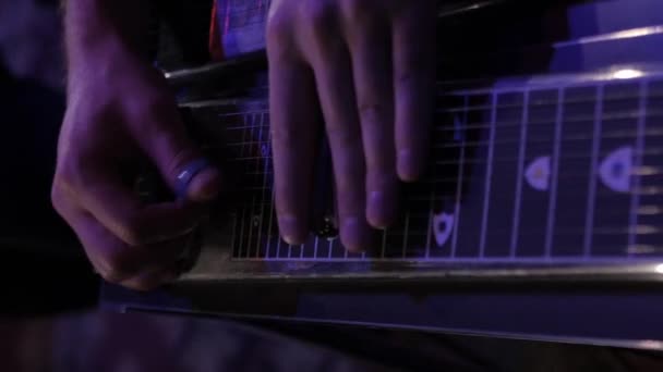 Male Hands Playing Stringed Musical Instrument Close View — Stock video