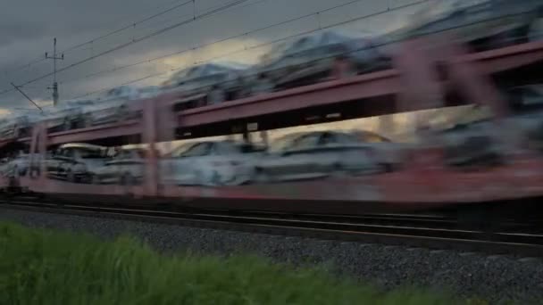 Een Shot Van Een Voertuig Scheepvaart Proces Een Trein Geladen — Stockvideo