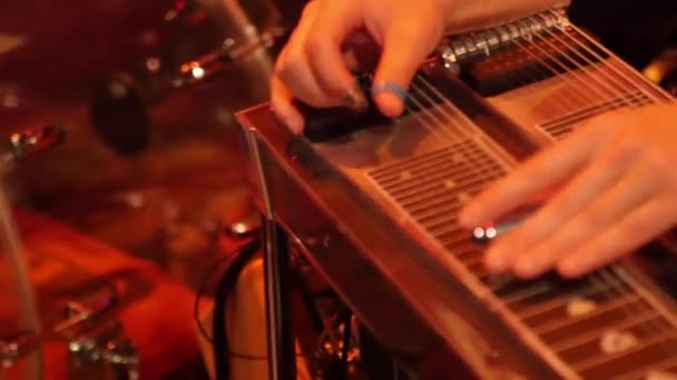 Male Hands Playing Stringed Musical Instrument Close View — Stock video