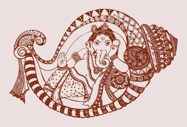 Drawing Sketch Lord Ganesha Shell Shaped Patterns — Stockfoto