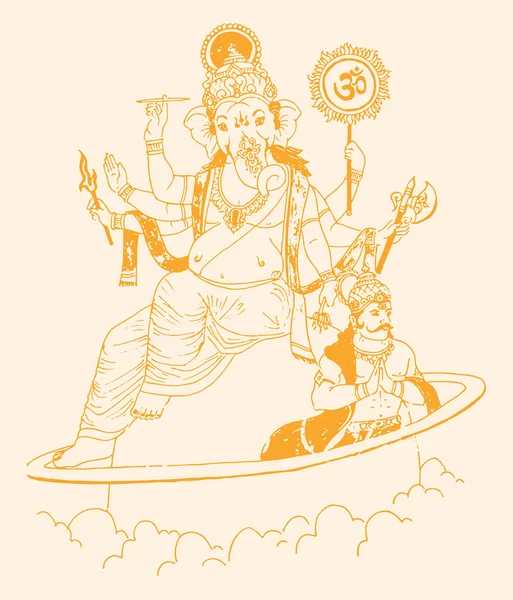 Drawing Sketch Lord Ganesha Isolated Light Ornage Background — Foto Stock