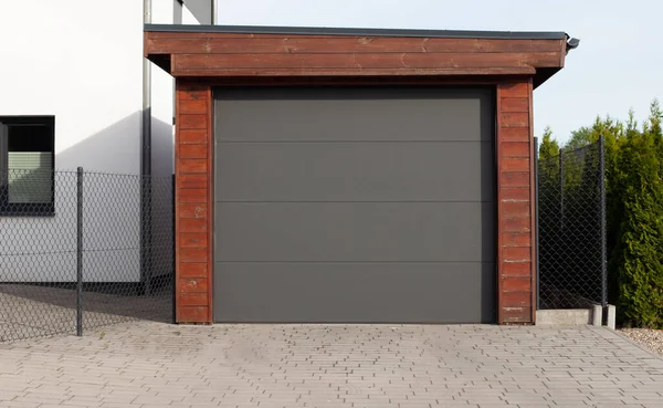 Garage Brown Solid Roller Shutters Next House — Photo
