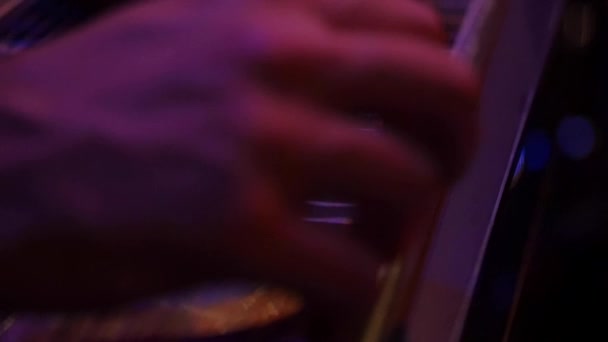 Male Hands Playing Stringed Musical Instrument Close View — Stock Video