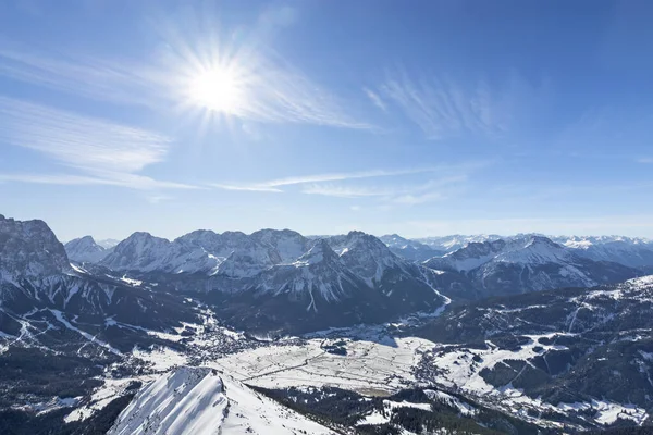 View Top Mountain Valley Ehrwald Beautiful Day Winter Wild Snowy — Zdjęcie stockowe