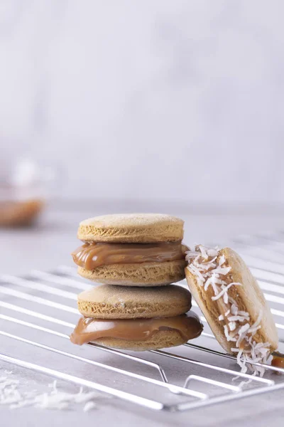 Vertical Shot Delicious Macarons Various Fillings Stacked Grid — Stock Photo, Image