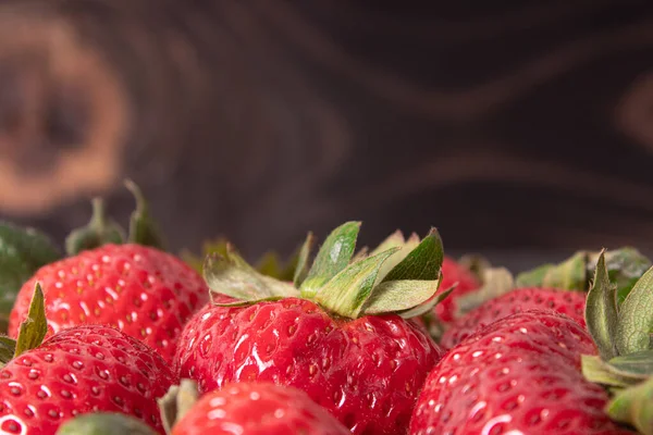 Selective Focus Shot Strawberries Dark Wooden Surface — Stock Photo, Image