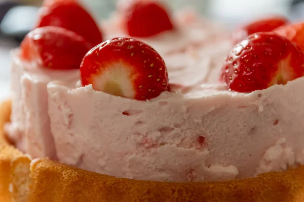 Closeup Shot Strawberry Cheesecake — Photo