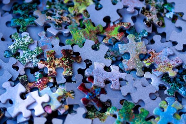 High Angle Shot Colorful Pieces Jigsaw Puzzle — Stock fotografie