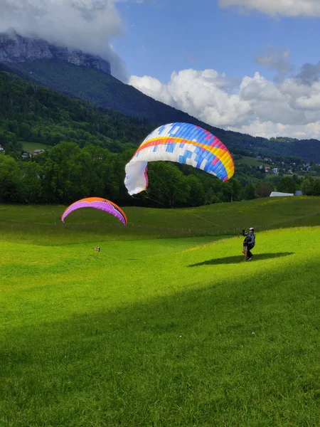 Annecy France Jun 2021 Paraglider Pilot Playing His Paraglider Wonderful — Photo