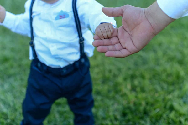 Boy Kid Holding Hand His Father — ストック写真
