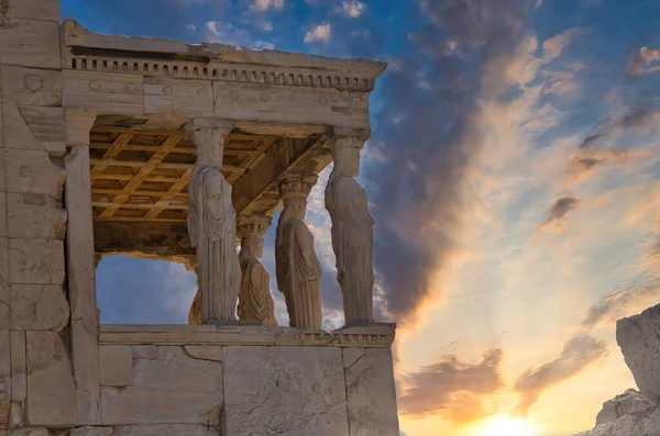 Атенс Акс Крыльцо Кариатиды Erechtheion Древний Греческий Храм Северной Стороне — стоковое фото