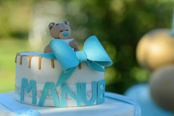 Blue Birthday Cake Bear — Foto de Stock