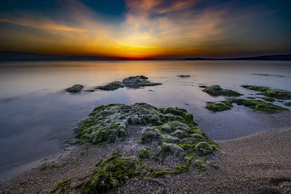 Wonderful Sunset Sky Sandy Beach — Stok fotoğraf