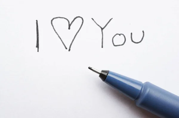 Pen White Paper Word Love You Written — Zdjęcie stockowe