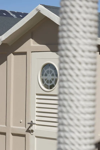 Vertical Shot Beach Hut Pole Made Rope Rimini Italy — Zdjęcie stockowe