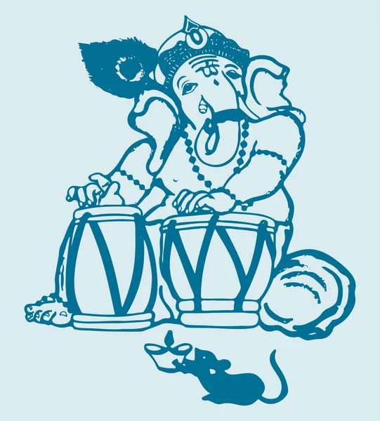 Drawing Sketch Lord Ganesha Playing Tabla Drums Isolated Light Blbackground — Stok fotoğraf