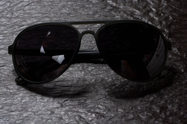 Black White Shot Sunglasses Textured Surface — Fotografia de Stock