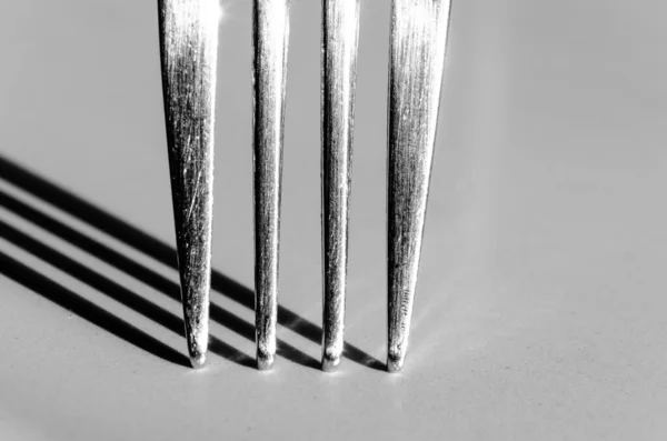 Grayscale Shot Fork Surface Sharp Shadow — Zdjęcie stockowe