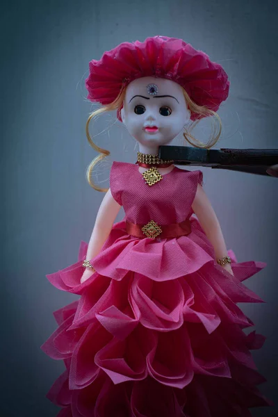 Vertical Shot Doll Fancy Rose Dress Hat — Φωτογραφία Αρχείου