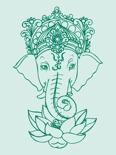 Drawing Sketch Face Lord Ganesha Her Trunk Top Lotus Flower — Fotografia de Stock