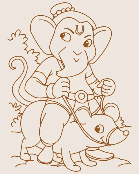 画图加内萨勋爵骑着一只在浅褐色背景上被隔离的老鼠的画像或草图 — 图库照片