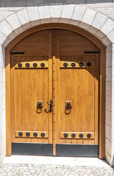 Vertical Shot Traditional Exterior Wooden Door — Foto de Stock