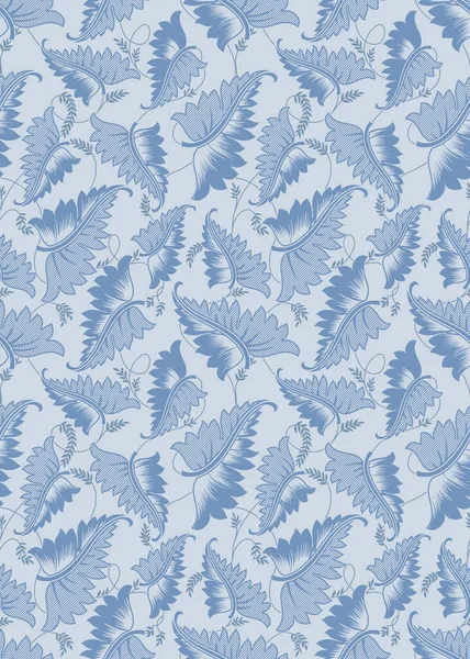 Seamless Monochrome Pattern Curving Leaves Blue — Stock Photo, Image