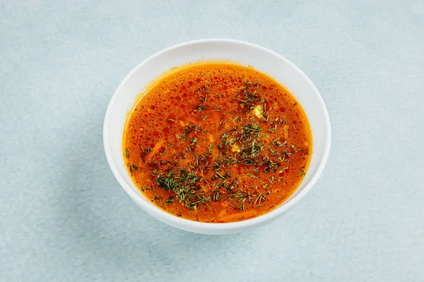 Крупним Планом Смачний Суп Морквою Капустою Бірюзовій Поверхні — стокове фото