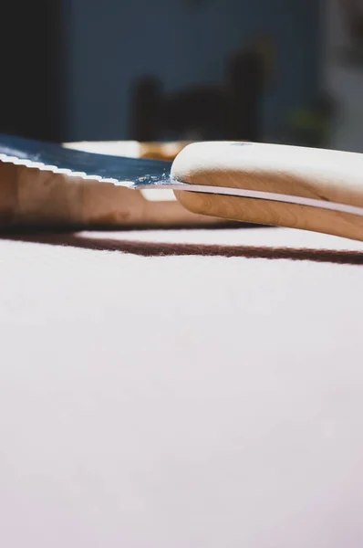 Vertical Shot Sharp Knife Dinner Table — Foto de Stock