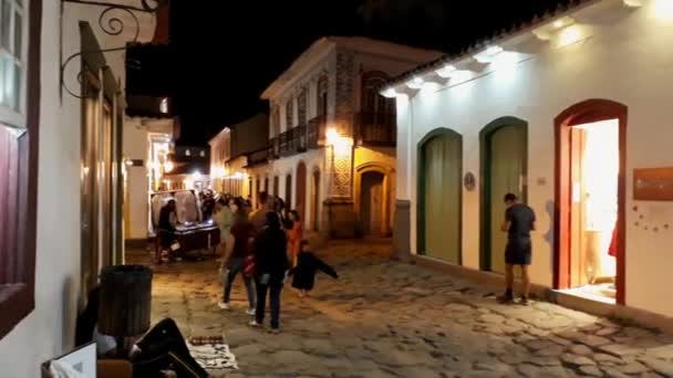 Rua Vila Histórica Paraty Noite Rio Janeiro Brasil Concelho Colonial — Vídeo de Stock