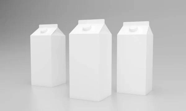 Рендеринг Пакетов Белого Молока Сером Фоне — стоковое фото