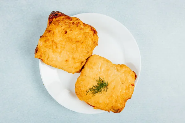 Una Vista Dall Alto Pane Frittata Con Aneto Piatto Una — Foto Stock