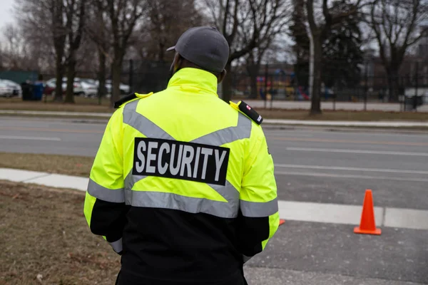 Rear View Security Guard Watching Parking Area — Foto de Stock