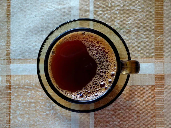 Una Vista Superior Una Taza Café Con Burbujas — Foto de Stock