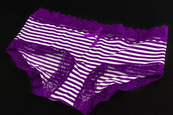 Closeup Shot Purple White Lingerie Isolated Black Background — Stock Photo, Image